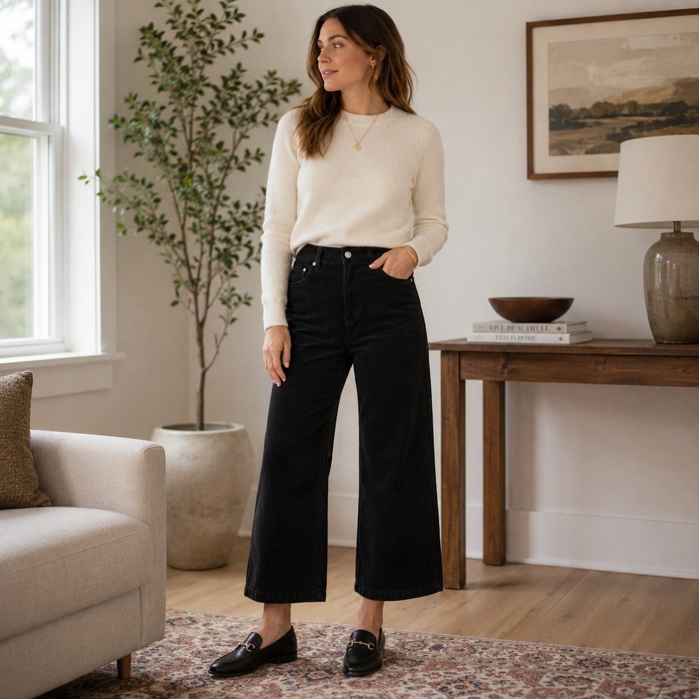 J Brand Joan Crop Corduroy Pants High Rise Wide Leg Black Women's Small Size 28